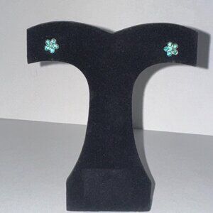 7mm Aqua Blue Flower Cz And Sterling Post Earrings